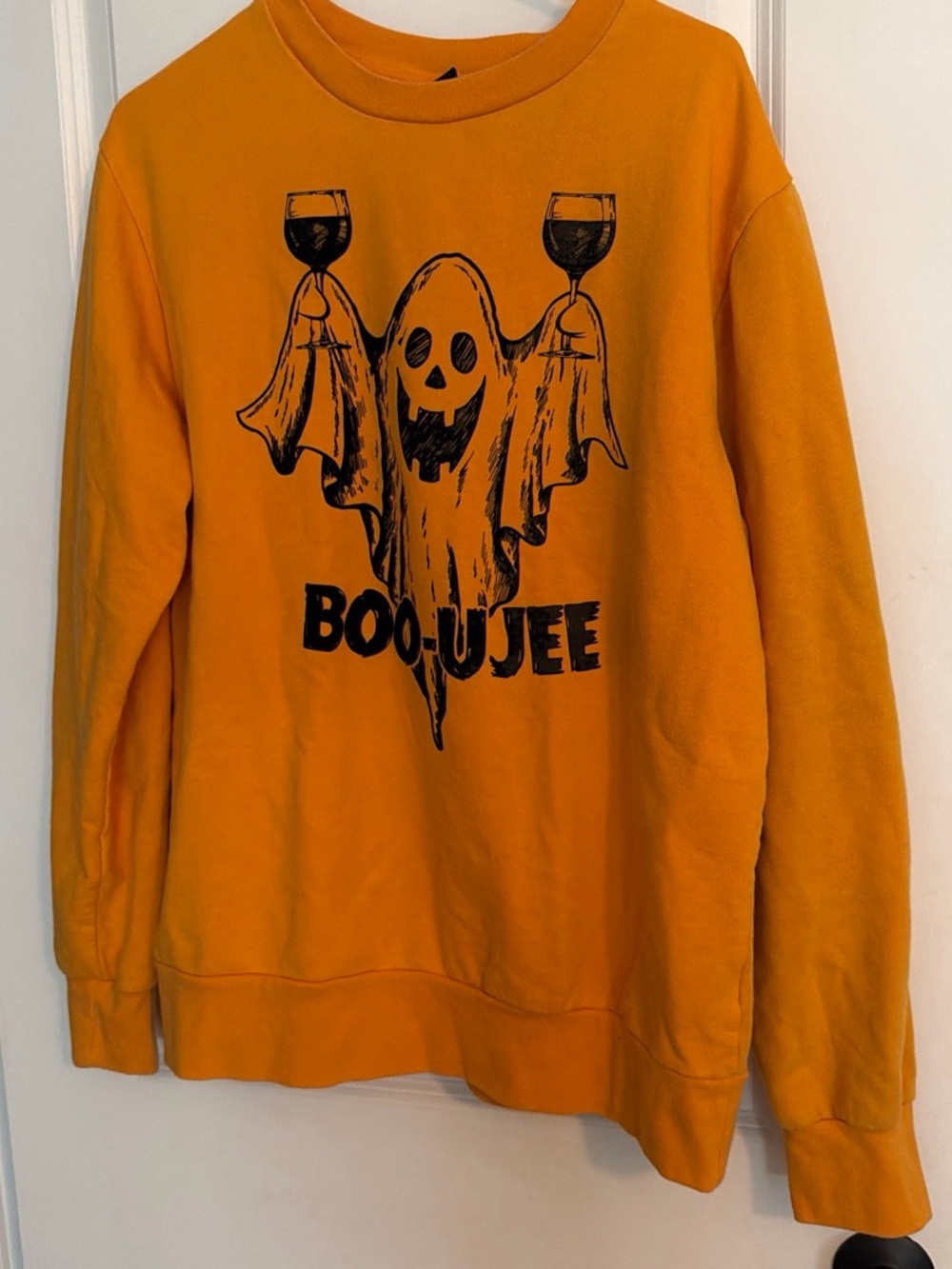 MAD Engine Orange Crewneck Sweatshirt with Black Ghost Graphic